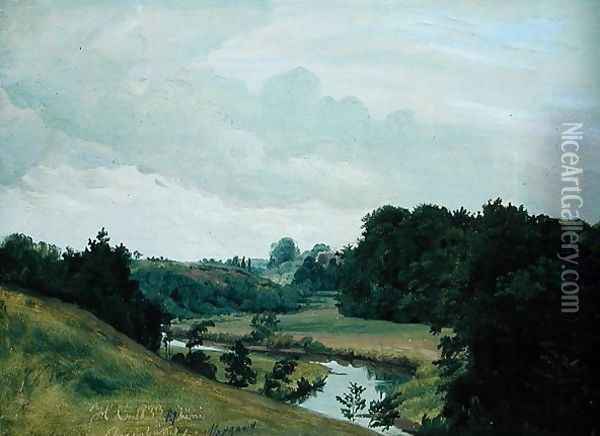 The River Alster at Poppenbuttel in the Morning, 1883 Oil Painting - Johann-Hermann Carmiencke