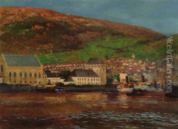 Bergen Sett Fra Sjosiden Oil Painting - Wilhelm Otto Peters