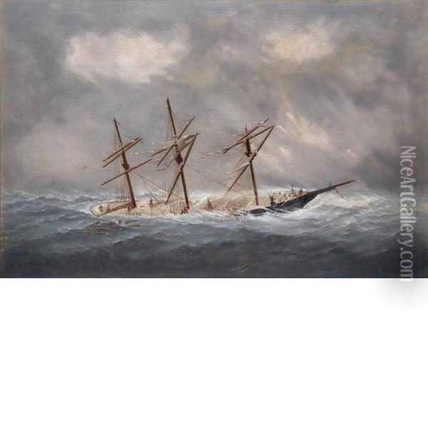 Clipper Ship In A Gale Oil Painting - Charles Sidney Raleigh