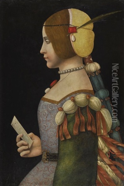 Portrait Of A Lady In Profile Oil Painting - Leonardo Da Vinci