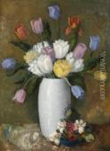 Still Life With Tulips Oil Painting - Alexander Warshawsky