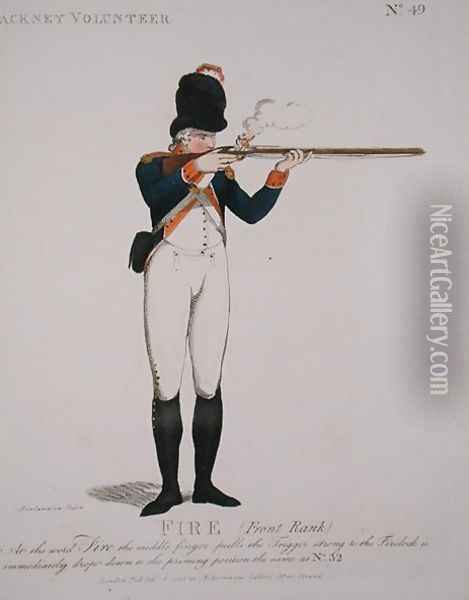 Hackney Volunteer, plate 49 from Loyal Volunteers of London and Environs, published 1798 Oil Painting - Thomas Rowlandson
