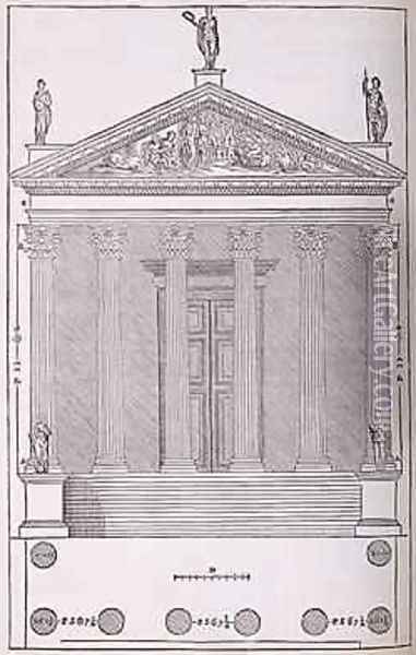 Elevation of the Temple of Castor and Pollux, illustration from a facsimile copy of I Quattro Libri dellArchitettura written by Palladio, originally published 1570 Oil Painting - Andrea Palladio