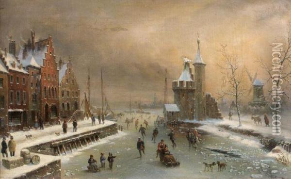 Les Jeux D'hiver Oil Painting - Louis Claude Malbranche