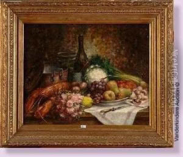 Nature Morte Aux Fleurs, Aux Fruits Et Aux Legumes Oil Painting - Hubert Bellis