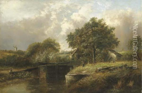 A Lock At Pangbourne On Thames Oil Painting - Joseph Thors