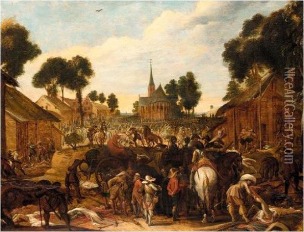 The Sacking Of A Flemish Town Oil Painting - Pieter Snayers