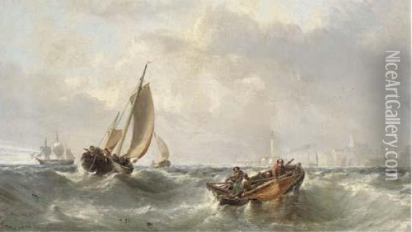 Fishermen Off The Harbour Mouth At Margate Oil Painting - Edwin Hayes