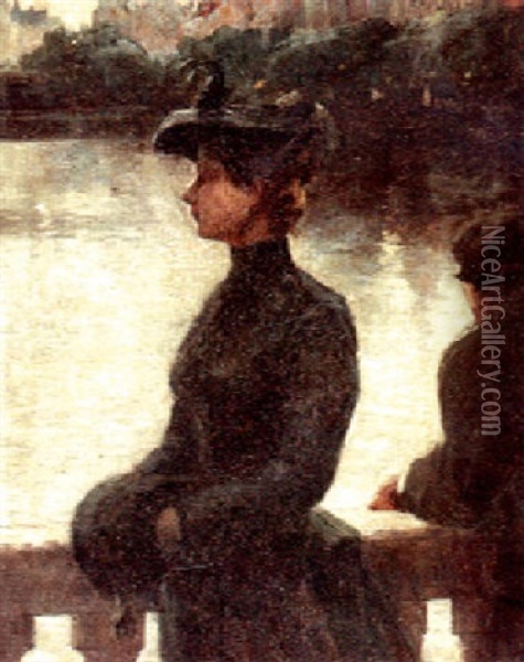 Lady On A Bridge Oil Painting - John Aloysius Stanton