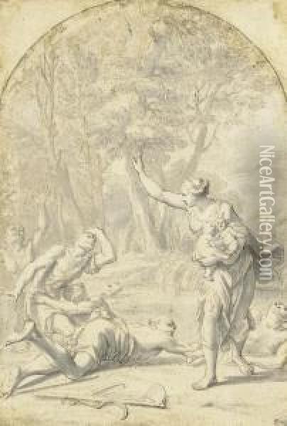 Latona Turning The Lycian Peasants Into Frogs Oil Painting - Marcantonio Franceschini
