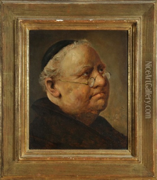 Portrait Eines Monchs Mit Brille Im Dreiviertel-profil Oil Painting - Gustave Adolf Krausche