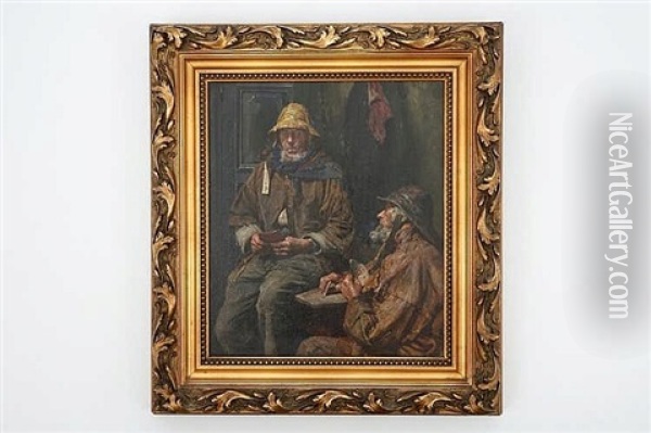 Two Fishermen Playing Cards Oil Painting - Alois Boudry