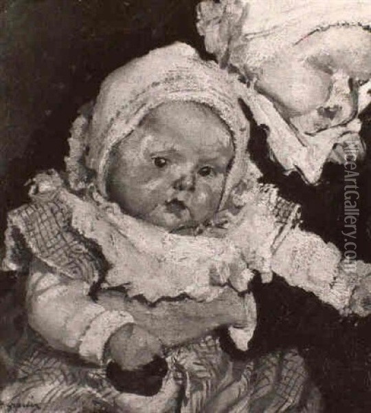 Sitzendes Und Schlafendes Baby Oil Painting - Hermann Groeber