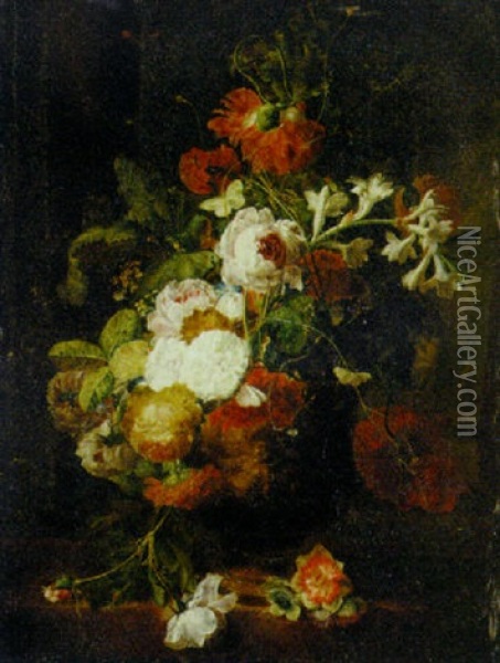 A Still Life Of Flowers In A Vase Oil Painting - Jan Van Huysum