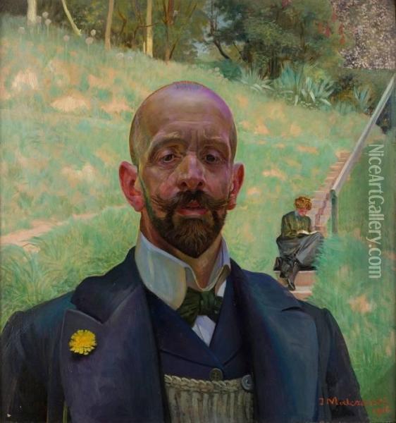 Autoportret Z Muza Oil Painting - Jacek Malczewski