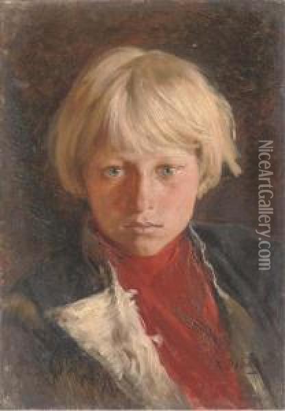 Portrait Of Young Boy With Blond Hair Oil Painting - Klavdiy Vasilievich Lebedev