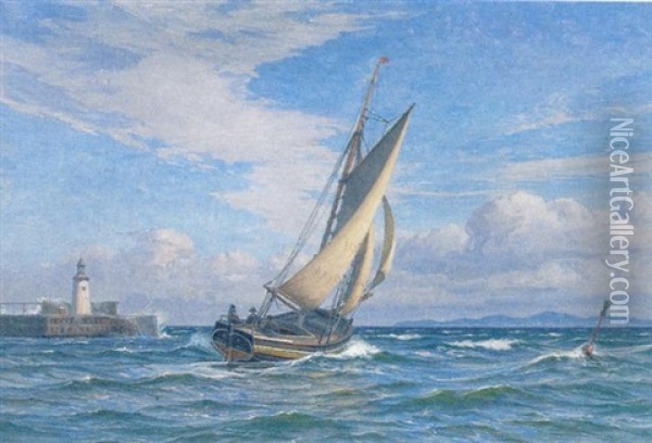 Marine Med Sejlbad Oil Painting - Vilhelm Karl Ferdinand Arnesen