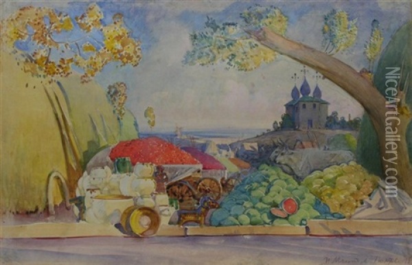 Ansicht Einer Russischen Kapelle Am Fluss Oil Painting - Ludwig Hermann