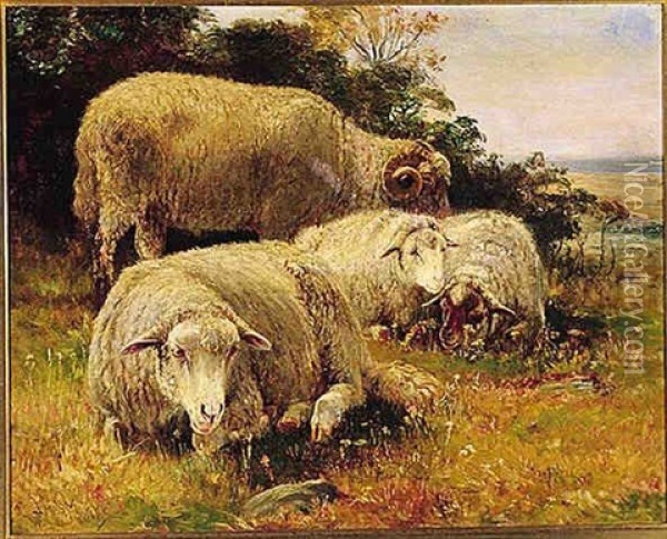 Sheep Grazing In A Landscape Oil Painting - John Austin Sands Monks