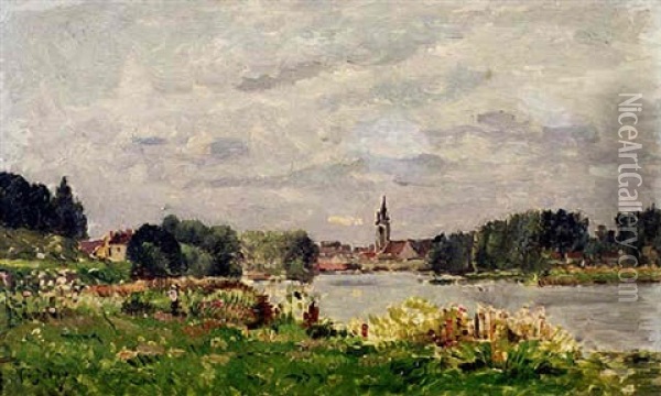 Village View By The River Oil Painting - Hippolyte Camille Delpy