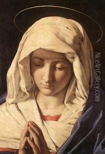 Madonna in Prayer 1640s Oil Painting - Francesco de' Rossi (see Sassoferrato)