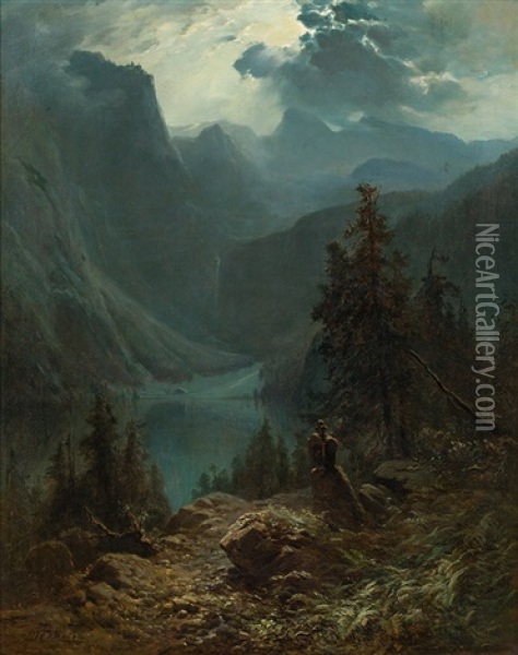 The Obersee In The Moonlight Oil Painting - Edward Theodore Compton