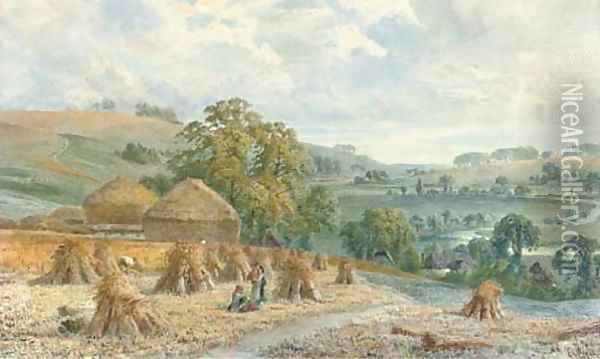 Harvesting on a glorious summer's day Oil Painting - Joseph Charles Reed