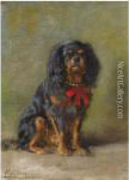 A Black And Tan King Charles Spaniel Oil Painting - Otto Eerelman