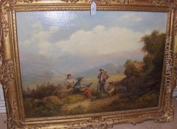 Italian Brigands, Signed, A Pair Of Oils Oncanvas Oil Painting - John Joseph Barker Of Bath