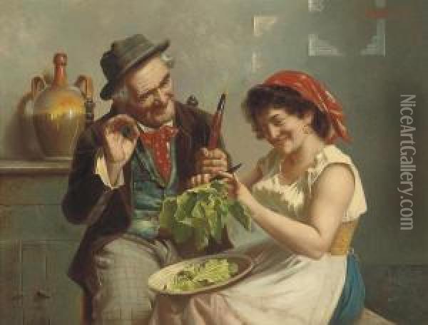 Tales In The Kitchen Oil Painting - Jules Zermati