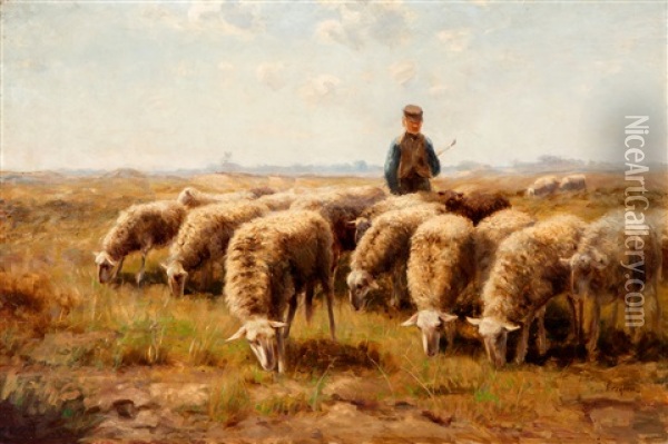 Herder Met Schaapskudde Oil Painting - Fedor Van Kregten