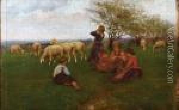 Idillio - 1885 Oil Painting - Giovanni Segantini