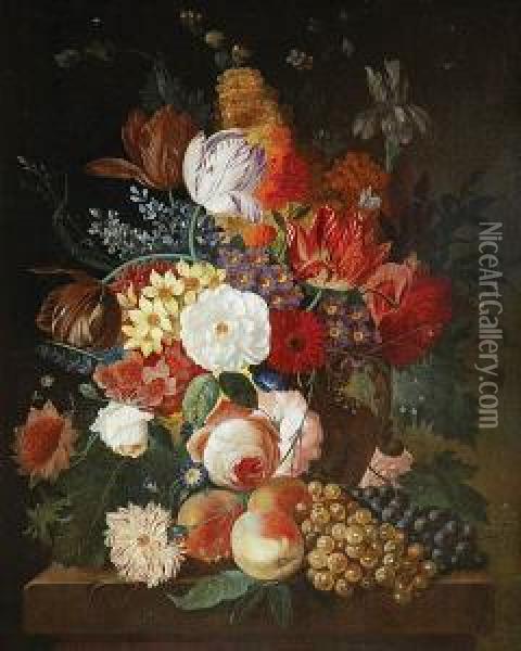 Wazon Z Kwiatami Na Kamiennym Blacie Oil Painting - Jan Frans Van Dael