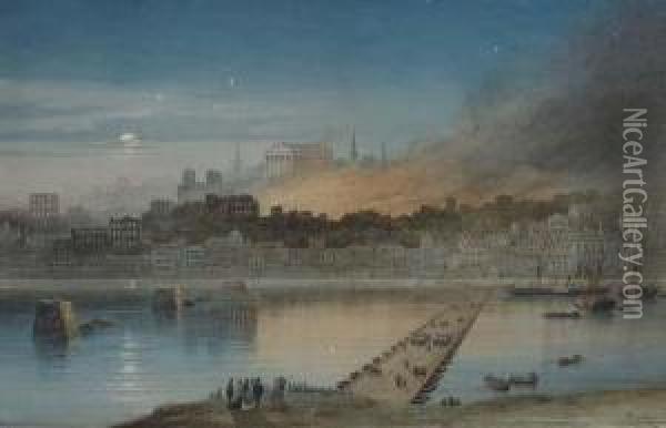 The City Ablaze Oil Painting - Count Alexandre Thomas Francia