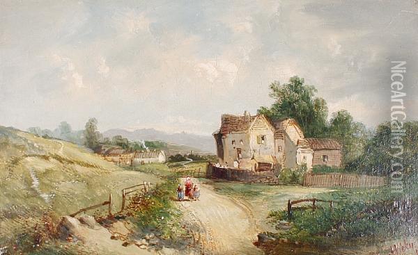 A Cottage Landscape Oil Painting - A.H. Vickers