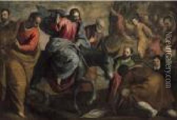 Cristo Entra In Gerusalemme, 1620-25 Circa Oil Painting - Acopo D'Antonio Negretti (see Palma Giovane)