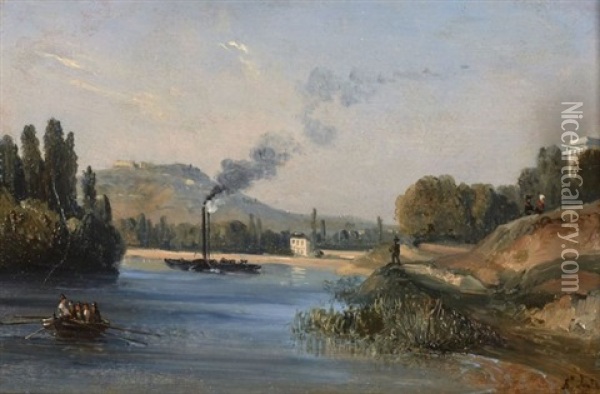 Vue De La Seine Entre Paris Et Sevres Oil Painting - Jean-Marie-Auguste Jugelet