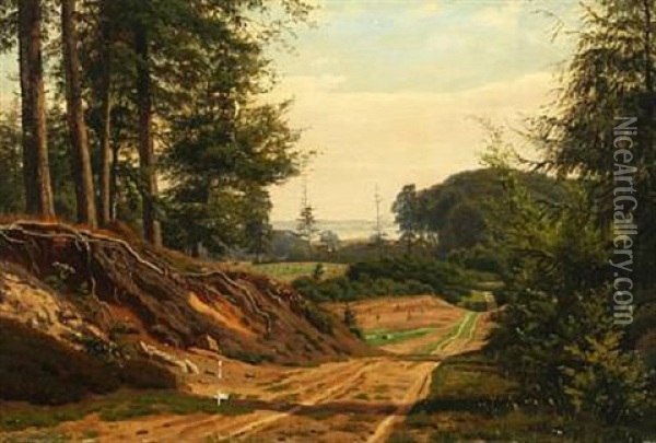 A Forest Scene With Road Oil Painting - Carsten Henrichsen