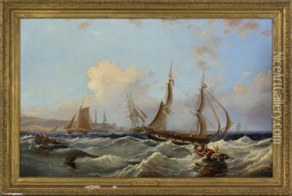 Coastal Scene With Ships Oil Painting - Frederick Stiles Jewett