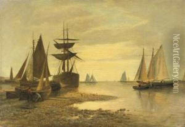 Shipping Near A Harbour Entrance Oil Painting - Frans Jacobus Van Den Blijk