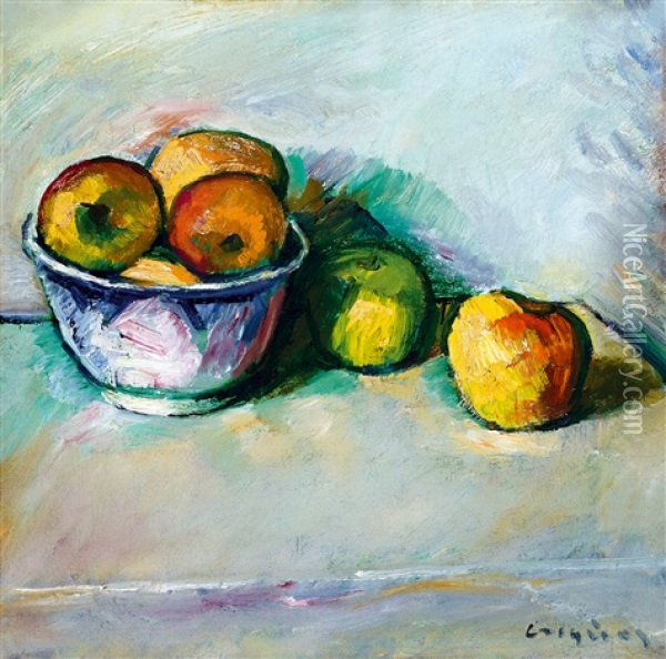 Still Life With Apple Oil Painting - Dezsoe Czigany
