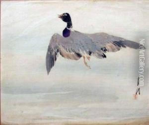 Untitled (flying Duck) Oil Painting - Ogata Gekko