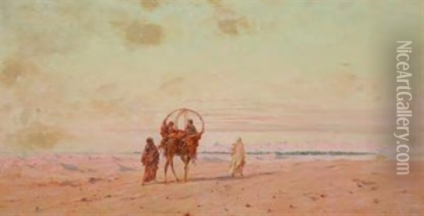 Ziehende Beduinen Mit Kamel Oil Painting - Eugene Deshayes