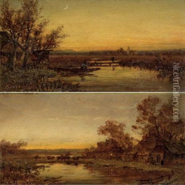 Zwei Landschaftsbilder Oil Painting - Anton Zwengauer