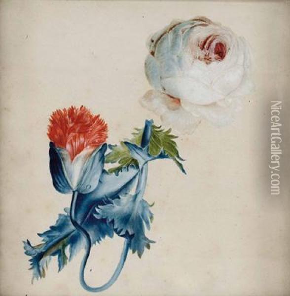 Blumenstudie Mit Rose Und Nelke Oil Painting - Joseph Nigg