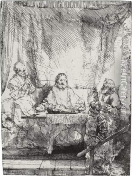 Christ At Emmaus (b., Holl. 87; H. 282; Bb. 54-h) Oil Painting - Rembrandt Van Rijn