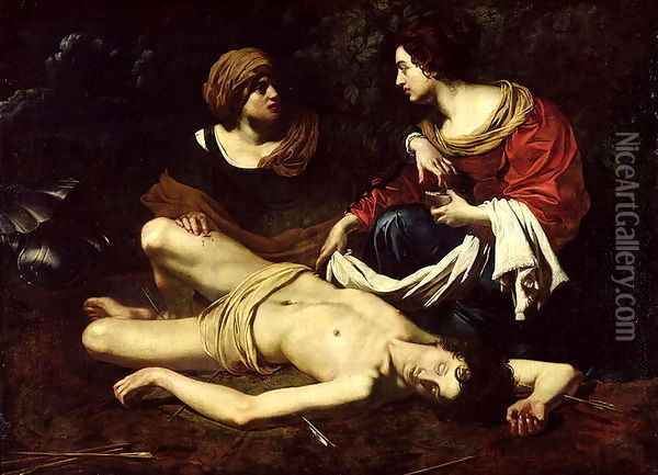 St Sebastian Tended by St Irene Oil Painting - Anthony Regnier