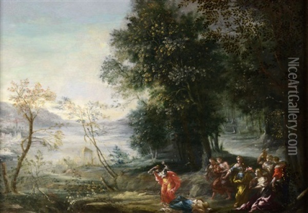 Landscape With A Mythological Scene Oil Painting - Johannes Jakob Hartmann