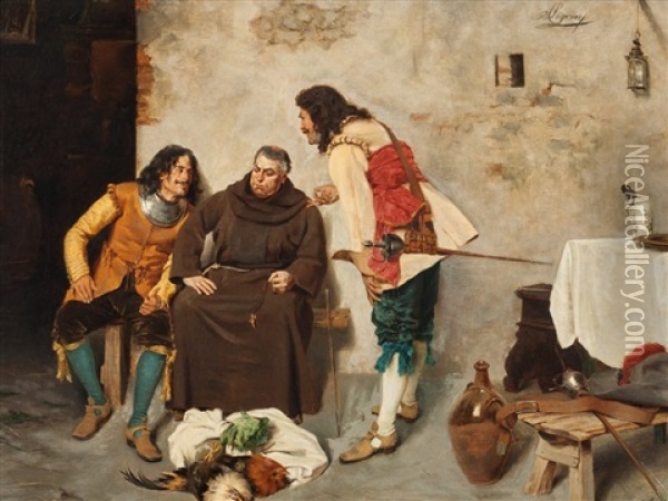 Padre In Discussion With Lansquenets Oil Painting - Alcide Segoni
