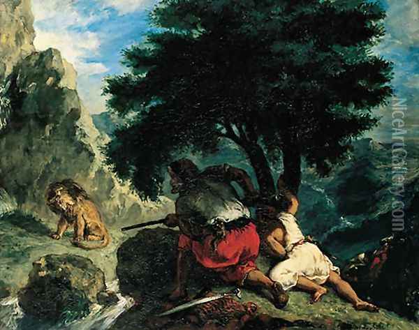 The Lion Hunt in Marocco Oil Painting - Eugene Delacroix